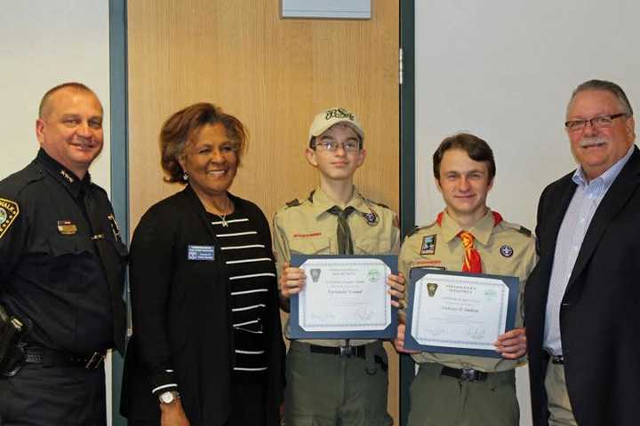 Norwalk Police Honor Boy Scouts For Cleanup Work At Marine Unit's Dock