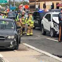 <p>An SUV was severely damaged in the chain-reaction crash on Broadway in Fair Lawn.</p>