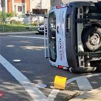 <p>The driver climbed out of the vehicle following the Maywood rollover.</p>