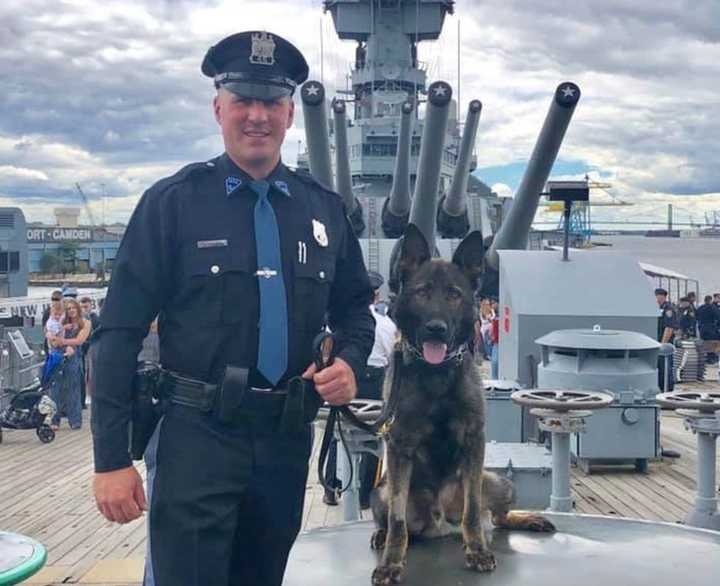 Maywood Police K-9 Ryker, here with his handler, Maywood Police Officer Chris Nichols, is an expansion of the department&#x27;s K-9 unit. The unit is funded through seized assets and donations.