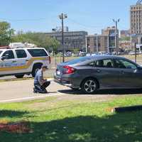 <p>The other vehicle, a Honda, that was involved in the crash that injured two pedestrians outside Hackensack&#x27;s Foschini Park.</p>