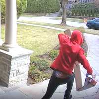 <p>You can see the passenger door to the getaway car open as one of the thieves flees a Teaneck home.</p>