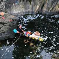 <p>A woman was saved by numerous first responders after falling 35-feet onto rocks below.</p>