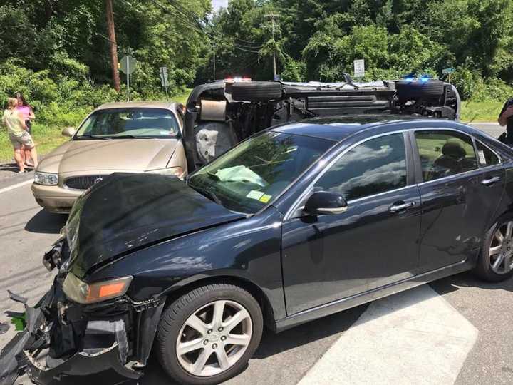 A three-car crash forced a road closure in Rockland County.