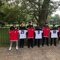 <p>Port Authority police officers based at Newark Airport bought new uniforms for the girls soccer team at East Side High.</p>