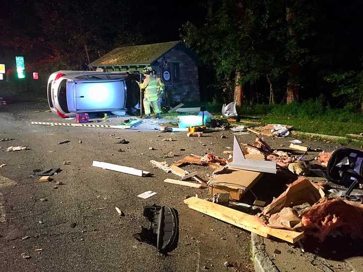 A car coming off the Taconic Parkway crashed into a booth at FDR Park in Yorktown Heights.