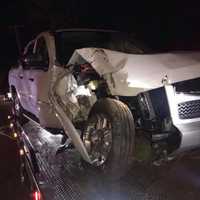 <p>A pickup truck slammed into a telephone pole and then into a home.</p>