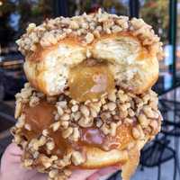 <p>Caramel apple nut doughnuts from Glaze Donuts in New Milford and West Caldwell.</p>