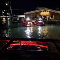 <p>A large military-style vehicle was used by the Bay Shore Fire Department to rescue some 50 patrons and employees from a flooded restaurant.</p>