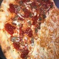 <p>Spaghetti and meatball pizza from Mangia Brick Oven Pizza in Jackson Township and Toms River</p>