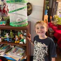 <p>Damien with his butterfly collection in June 2023.</p>