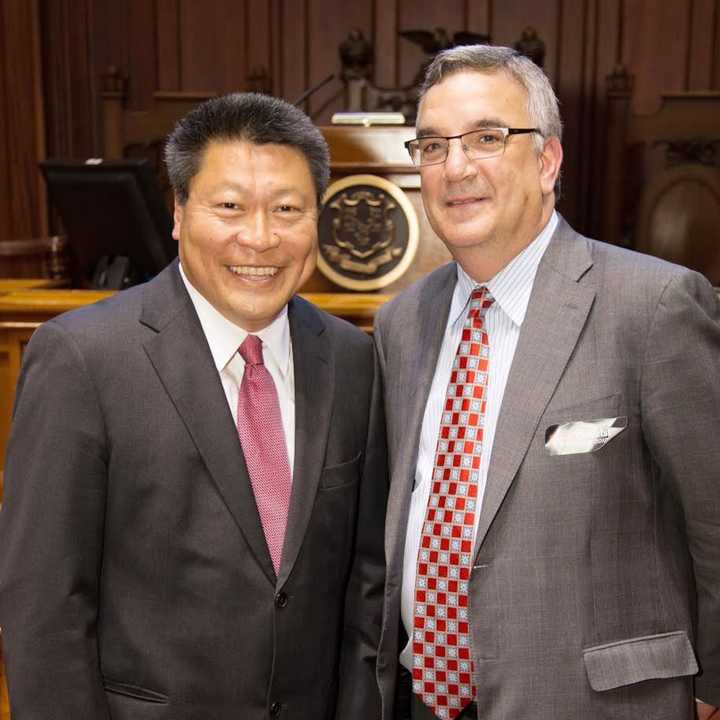 State Sen. Tony Hwang welcomed St. Vincent’s Medical Center President and CEO Stuart G. Marcus to the State Capitol April 27.