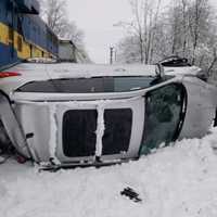 <p>A young woman escaped serious injury after her vehicle was hit by a train.</p>