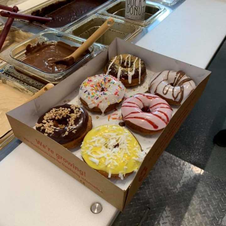 The first &#x27;official&#x27; box of duck donuts after training before the big opening this weekend.