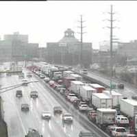 <p>Traffic is jammed on southbound I-95 through Stamford on Tuesday morning due to a fatal accident in Greenwich.</p>