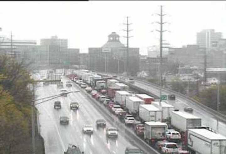 Traffic was jammed on southbound I-95 through Stamford on Tuesday morning due to a fatal accident in Greenwich.