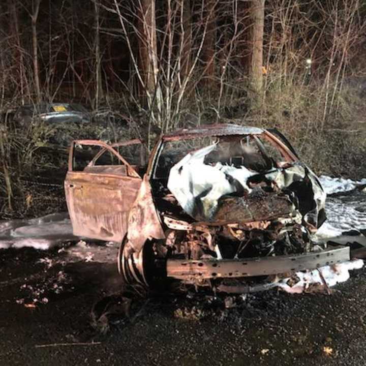 A man escaped serious injury following a fiery car crash in Ramapo.