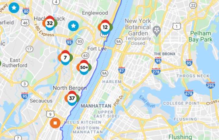 The outages stretched from Englewood Cliffs to West New York