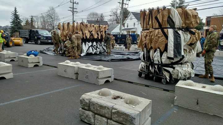 A field hospital is set up on the grounds of Danbury Hospital.