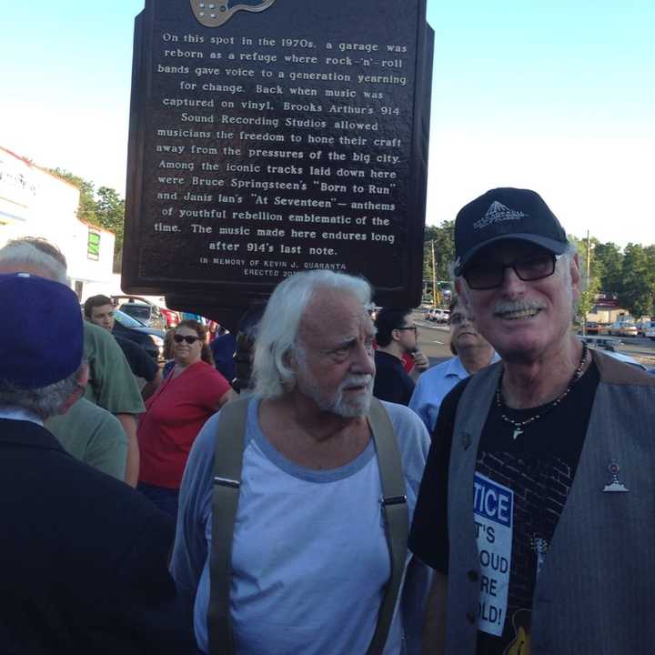 Former E Street drummer Vinny &quot;Mad Dog&quot; Lopez on the right was at the unveiling.