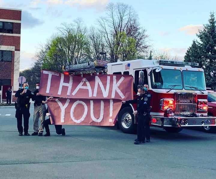 Poughkeepsie first responders including police, fire, and others visited two Dutchess County hospitals to show their appreciation to the frontline workers.