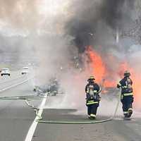 <p>The car caught fire a short distance from Exit 168.</p>