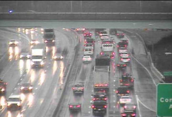 Brake lights along I-95 near Route 7 in Norwalk on Monday morning.