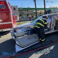 <p>Hasbrouck Heights Fire Rescue (&quot;Chop Shop&quot;) members free driver in Route 17 crash.</p>