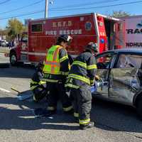 <p>Hasbrouck Heights firefighters at work on Route 17.</p>