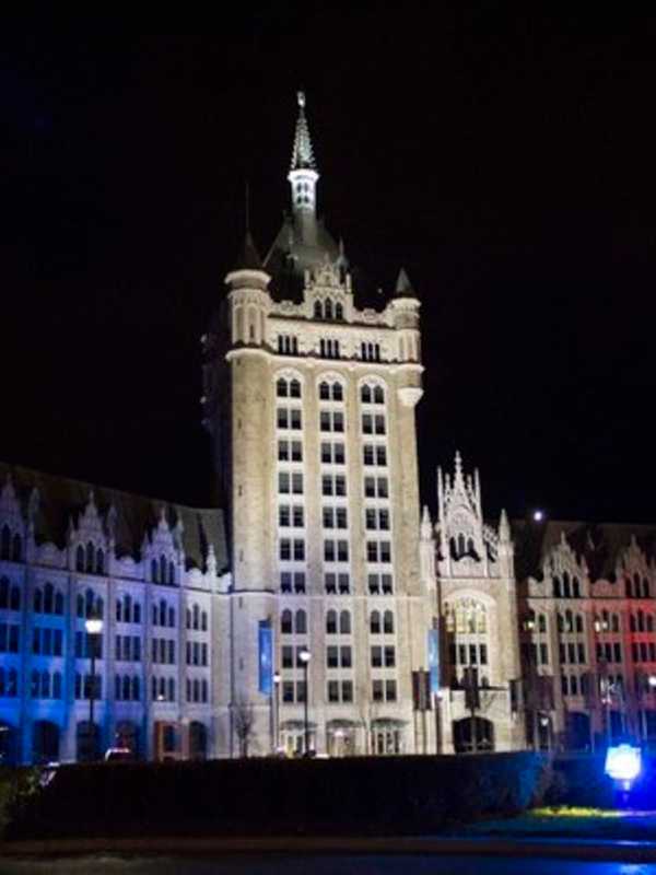 SUNY System Administration Building Lit In Solidarity With Paris 