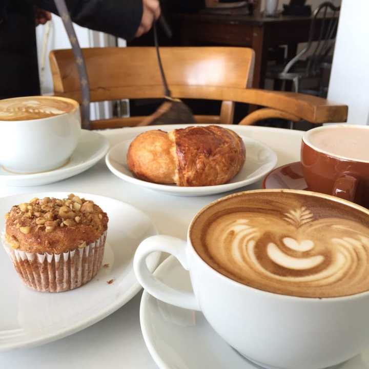 A sampling of baked goodies and lattes at American Bulldog Coffee Roasters, which has locations in Chestnut Ridge and Ridgewood, N.J.