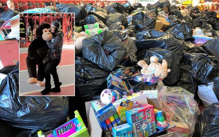 The Closter firehouse was filled with toys -- some nearly as big as the volunteers.