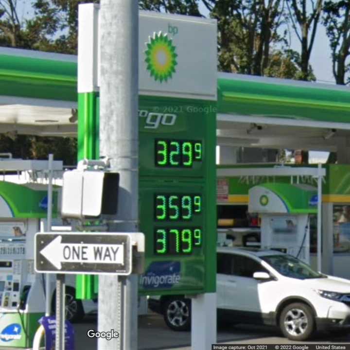 The BP gas station on South Oyster Bay Road in Syosset where police say a man&#x27;s BMW was stolen early Tuesday, April 26.