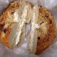 <p>The &quot;everything&quot; bagel with veggie cream cheese at Bagelicious.</p>