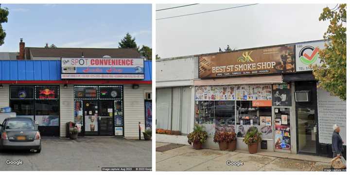 The site of the arrests, the Spot Convenience Smoke Shop in Valley Stream, and the SK Best Smoke Shop in West Hempstead.