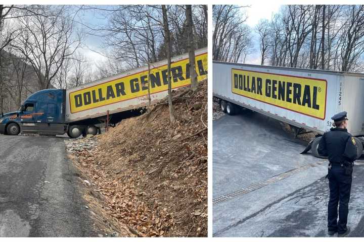 Tractor-Trailer Ignores Road Signs, Becomes Stuck On Saugerties Roadway