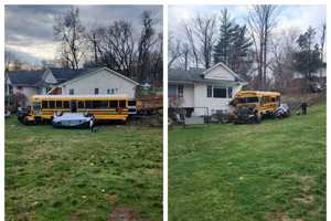 School Bus With Children On Board Crashes Into House In New Hempstead