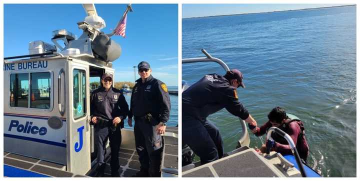 Police Officers Terence McGovern and Jack Jantzen and the rescued man, Diego Sponza.