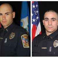 <p>From left: Bristol Police Officer Sgt. Dustin DeMonte, Officer Alex Hamzy, who were both killed, and Officer Alec Iurato, who was injured.</p>