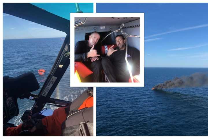Coast Guard Helicopter Crew Rescues Fishermen From Burning Boat Off Jersey Shore