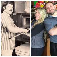 <p>Left: Franco Bazzarelli at Main Pizza in 1972. Right: His children, Melissa and Gene Bazzarelli, working at Franco&#x27;s Metro at the Plaza West Mall in Fort Lee.</p>