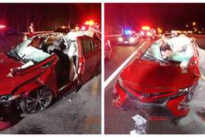 Man Cut Out Of Car After Flying Object Causes Crash On I-95 In Westport