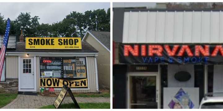 Two of the four shops cited for selling tobacco and marijuana products to minors on Long Island.