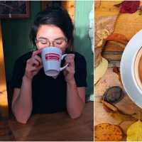 <p>Nevon Kipperman sips a latte at Farmhouse Cafe &amp; Eatery in Cresskill. On the right is her most recent fall creation.</p>