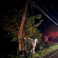 <p>A car nearly hit a house in Bernardston late Friday night, July 14, before they crashed into a power pole on Keets Brook Road. The driver was seriously injured in the wreck. Police said charges are likely in the incident.</p>