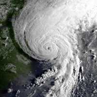 <p>An aerial view of Hurricane Bob, which hit Massachusetts in 1991.</p>