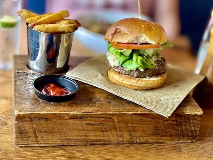 A burger served at 317 Main Street