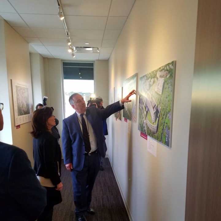 Lt. Gov. Kathy Hochul tours a replica of the new patient pavilion at Vassar Brothers Medical Center in Poughkeepsie.