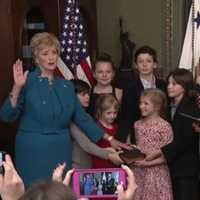 <p>Linda McMahon of Greenwich is sworn in Tuesday by Vice President Mike Pence as the new head of the Small Business Administration.</p>