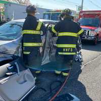 <p>Firefighters freed one of the drivers in the Route 17 crash in Hasbrouck Heights.</p>